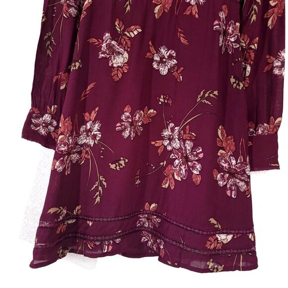 ASTR Kirsten High Neck Sheer Long Sleeve Mini Dress Wine Burgundy Red Medium - Picture 4 of 14